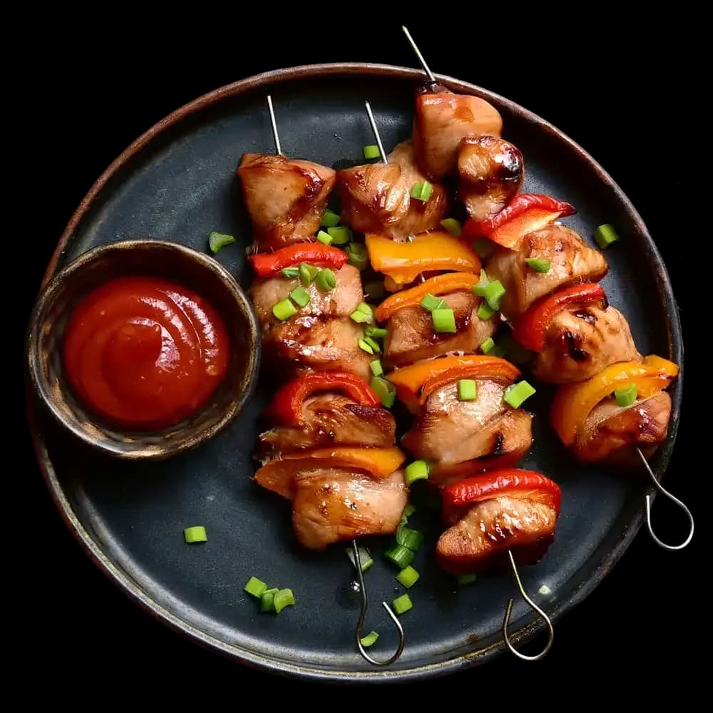Grilled skewers being prepared at Aurora Grill