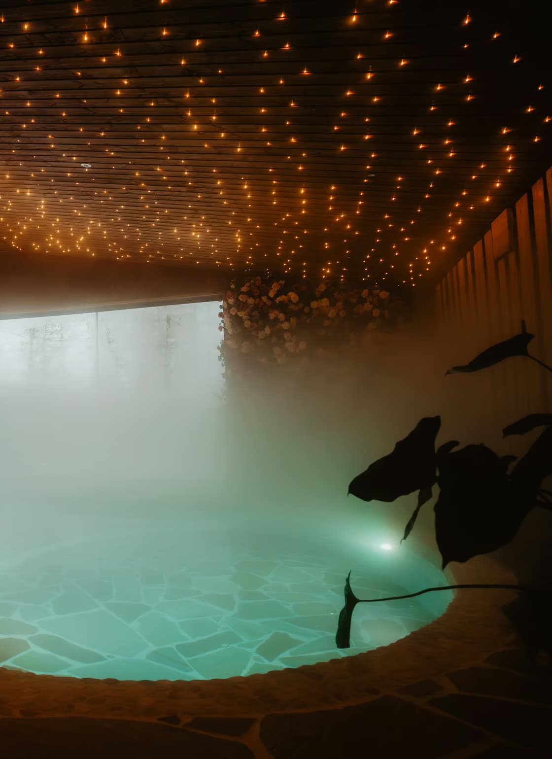 Hot Spring area with steam at Aito Resort's Arctic Spa Centre