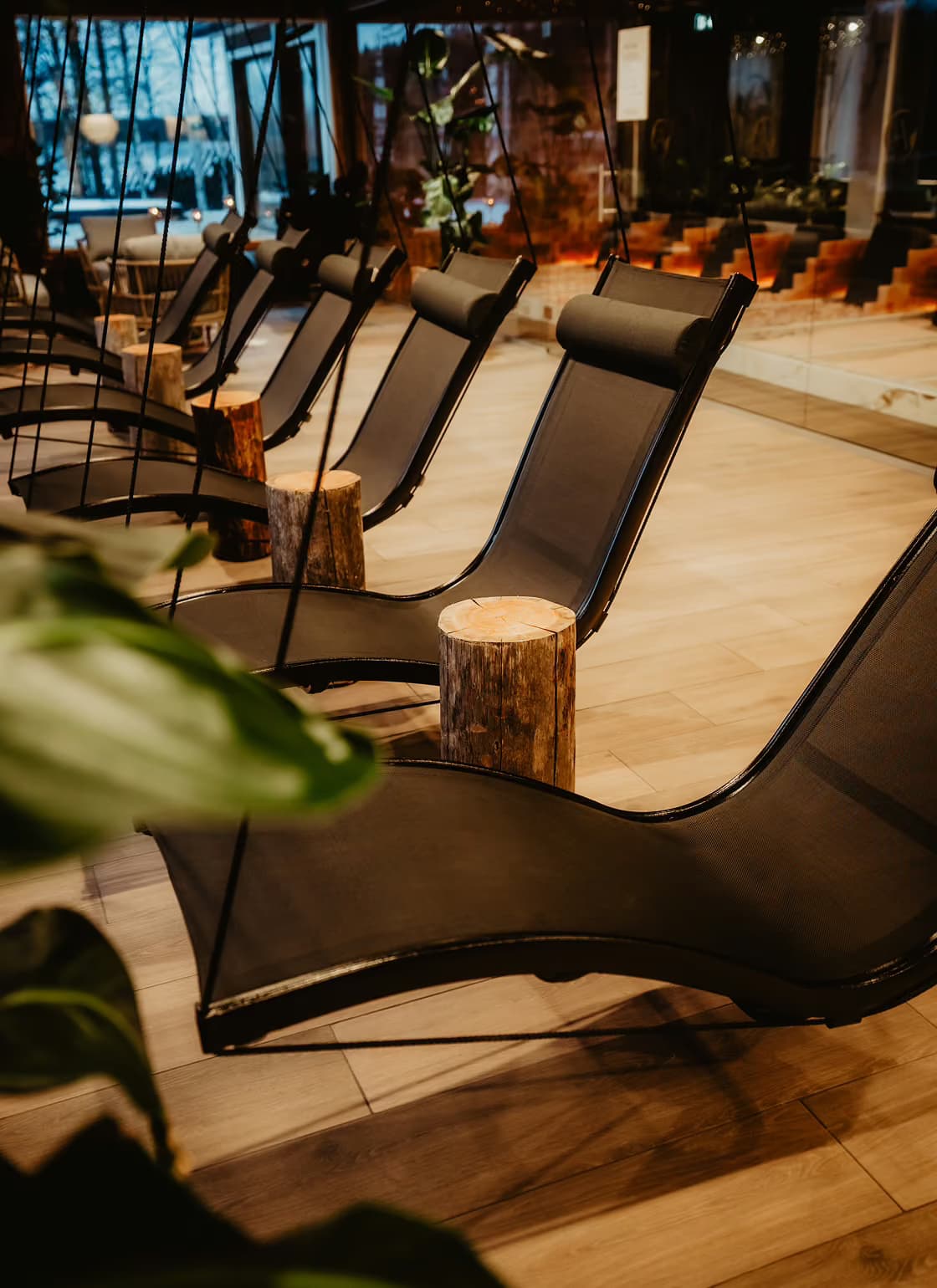 Hanging loungers in the Arctic Spa Centre relaxation area at Aito Resort