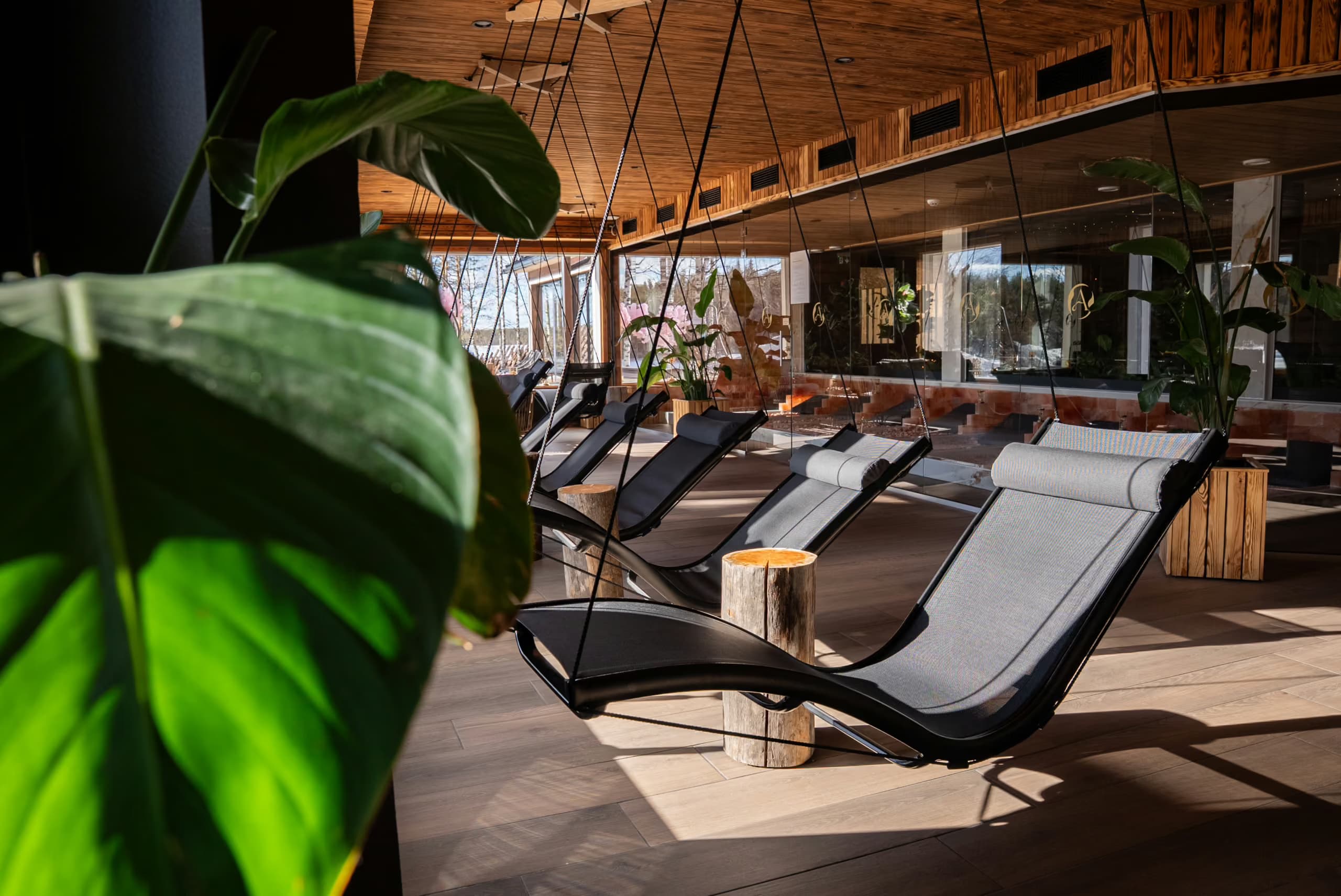Hanging loungers in the Arctic Spa Centre relaxation area at Aito Resort